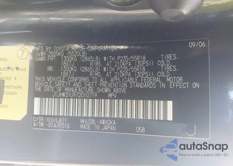 2007 Lexus Rx 400H z USA, uszkodzony, nr VIN JTJHW31U972010719